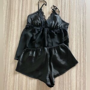 Black satin and lace sexy sleep set.